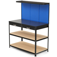 Mesa de Trabajo de Herramientas de Metal con 3 Paneles de Perforación Cajón y Estantes 24 Ganchos 121 x 61 x 156 cm-Azul marino
