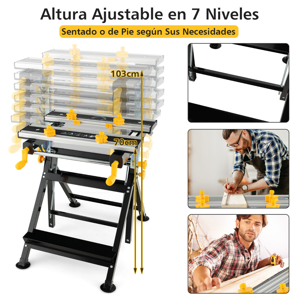 Mesa de Trabajo Plegable Banco de Trabajo Portátil con Plataforma Inclinable y Altura Ajustable en 7 Niveles de Alumnio Carga 100 KG