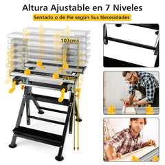 Mesa de Trabajo Plegable Banco de Trabajo Portátil con Plataforma Inclinable y Altura Ajustable en 7 Niveles de Alumnio Carga 100 KG