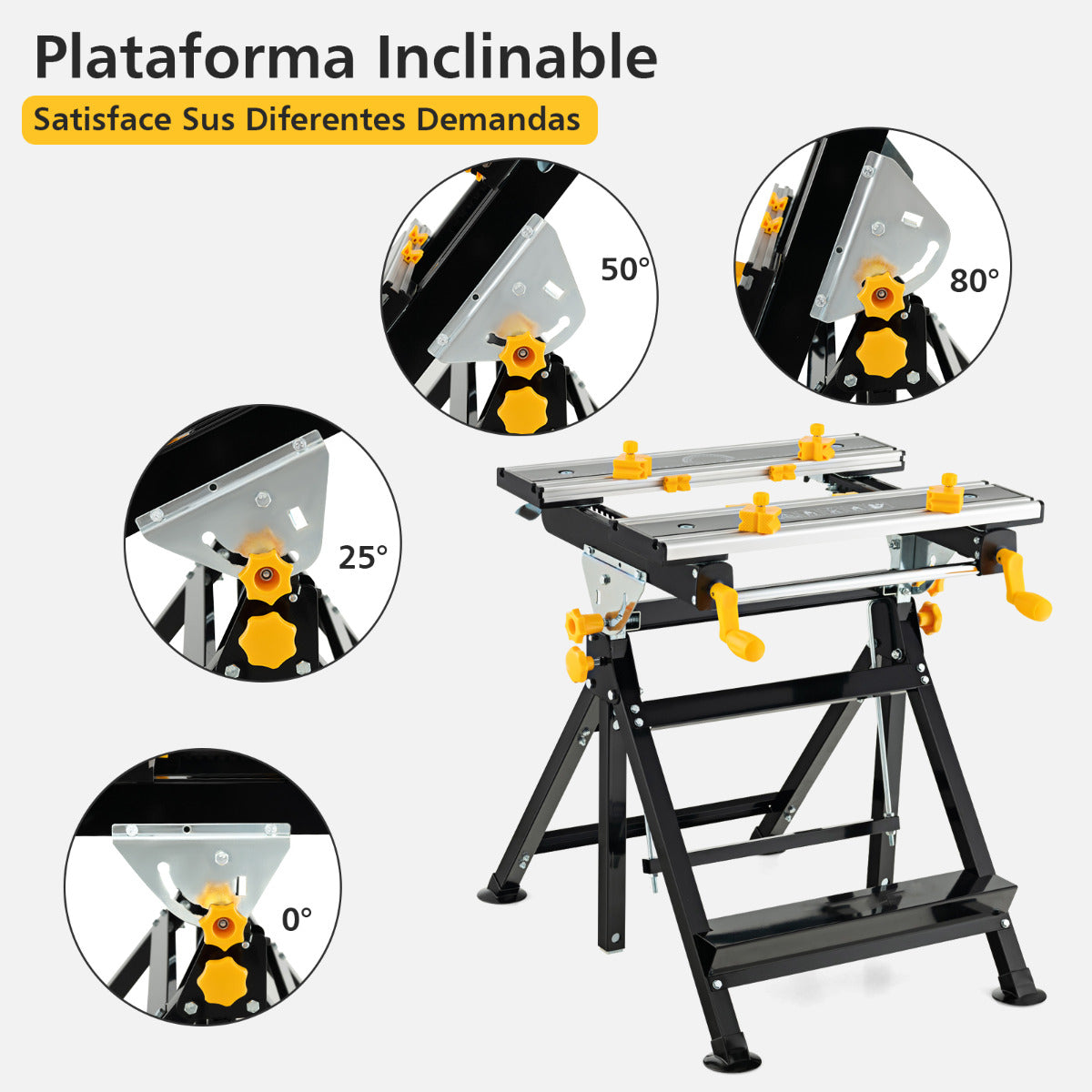 Mesa de Trabajo Plegable Banco de Trabajo Portátil con Plataforma Inclinable y Altura Ajustable en 7 Niveles de Alumnio Carga 100 KG
