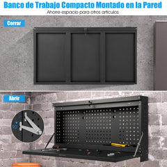 Estantería Plegable de Bricolaje para Pared Organizador de Herramientas con Panel Perforado para Taller Garaje 110 x 52 x 61 cm Negro