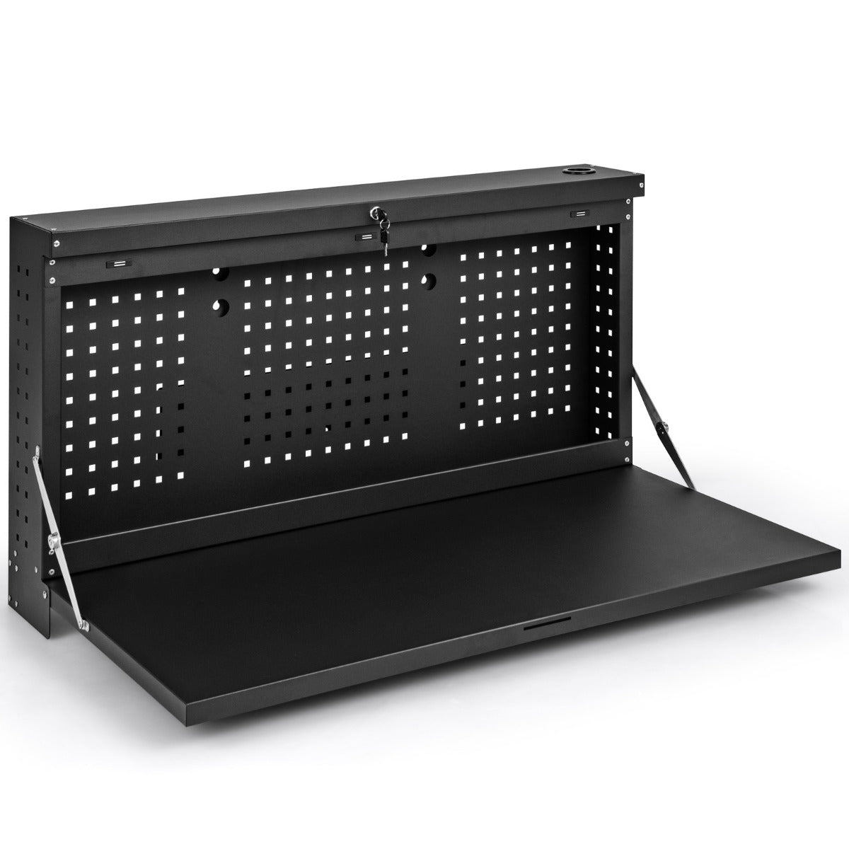 Estantería Plegable de Bricolaje para Pared Organizador de Herramientas con Panel Perforado para Taller Garaje 110 x 52 x 61 cm Negro