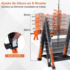 Mesa de Trabajo Plegable 2 en 1 con 2 Abrazaderas Rápidas 4 Perros de Abrazadera 8 Alturas Ajustables y Estante para Herramientas Naranja