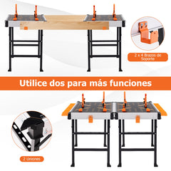 Mesa de Trabajo Portátil de 84,5 cm con Soporte de Metal Carga 454 kg Banco de Trabajo Plegable para Garaje y Taller de Reparación Naranja