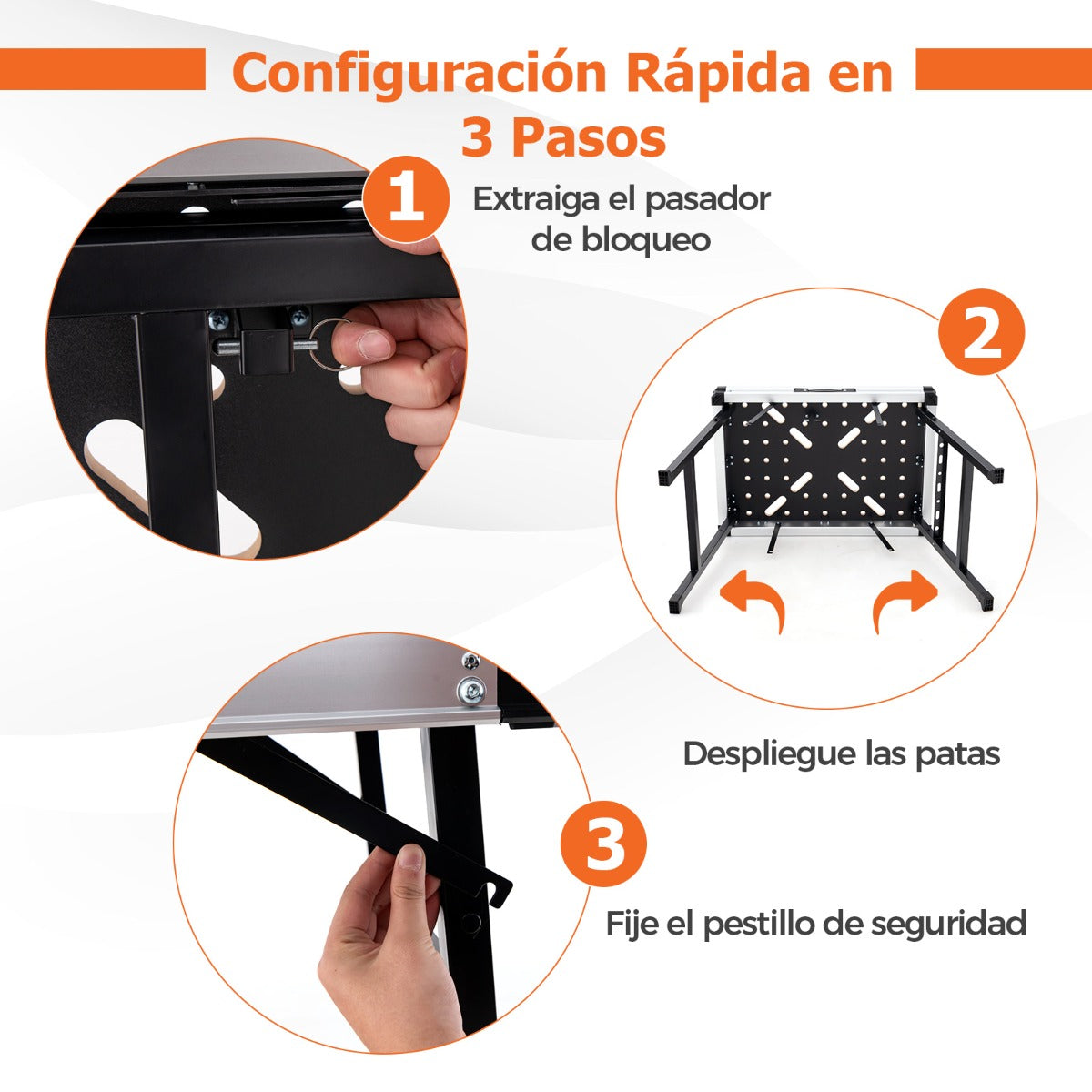 Mesa de Trabajo Portátil de 84,5 cm con Soporte de Metal Carga 454 kg Banco de Trabajo Plegable para Garaje y Taller de Reparación Naranja
