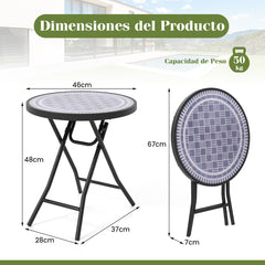 Mesa Lateral Plegable de 46 cm Mesa de Café Redonda Compacta para Patio con Superficie de Vidrio Templado y Estructura Metálica Gris