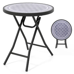 Mesa Lateral Plegable de 46 cm Mesa de Café Redonda Compacta para Patio con Superficie de Vidrio Templado y Estructura Metálica Gris