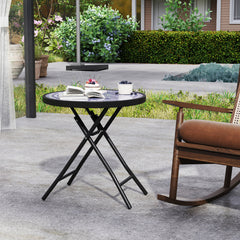 Mesa Lateral Plegable de 46 cm Mesa de Café Redonda Compacta para Patio con Superficie de Vidrio Templado y Estructura Metálica Gris
