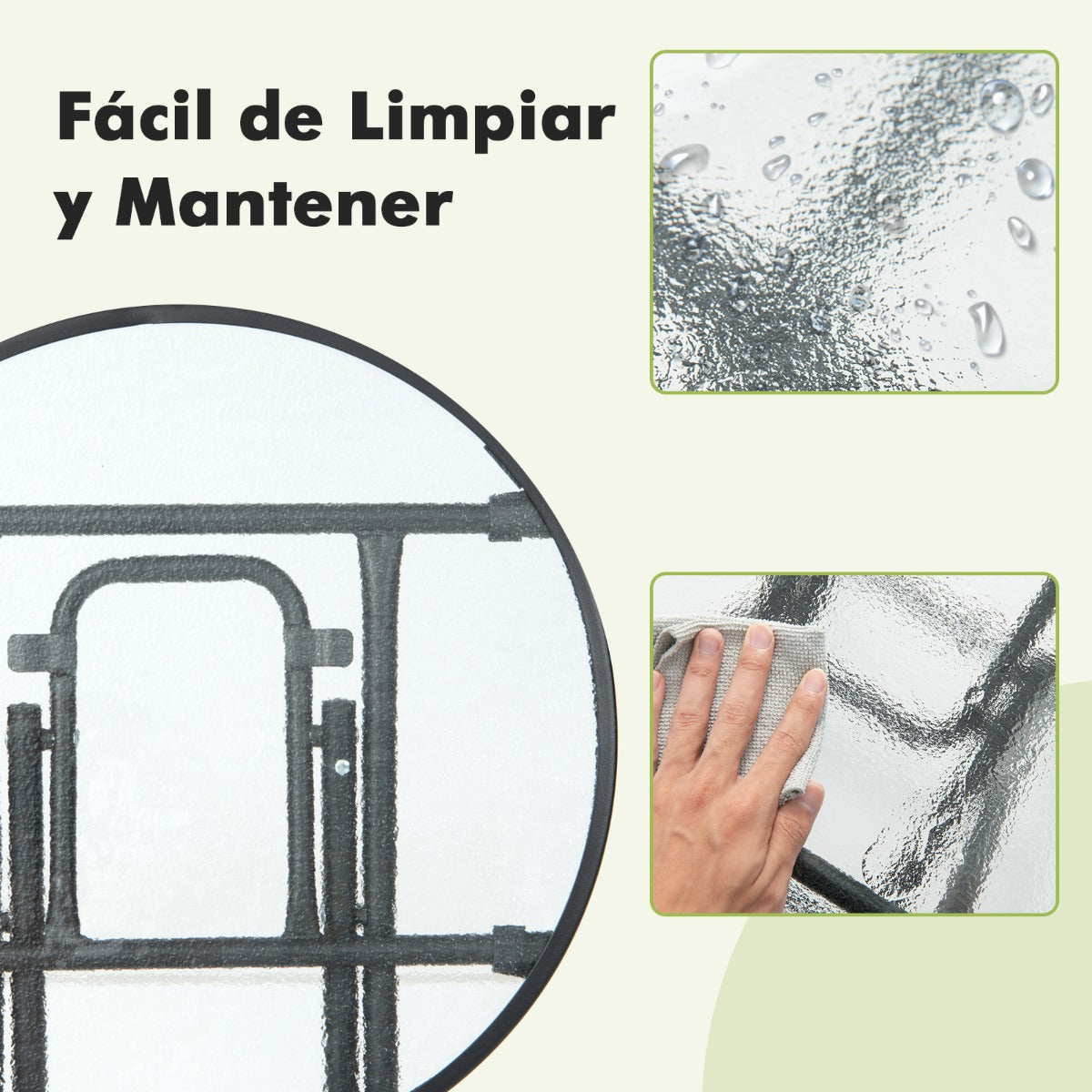 Mesa de Comedor para Patio Mesa Redonda de 46 cm con Tablero de Cristal Templado Estructura Antioxidante y Marco en X para Jardín Negro