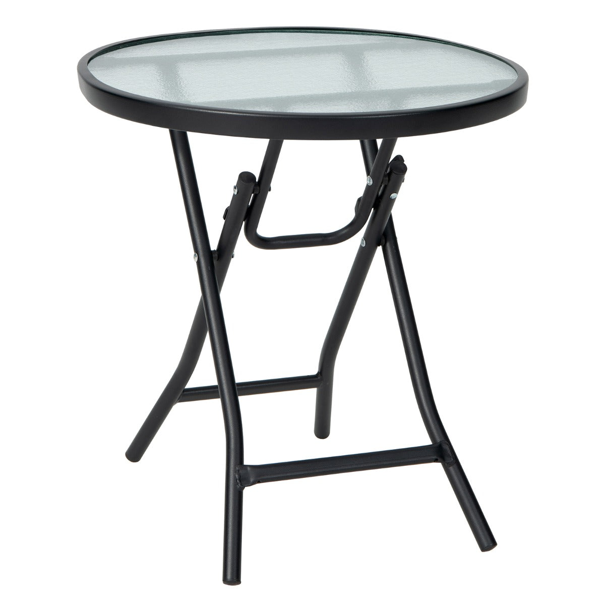 Mesa de Comedor para Patio Mesa Redonda de 46 cm con Tablero de Cristal Templado Estructura Antioxidante y Marco en X para Jardín Negro