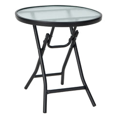 Mesa de Comedor para Patio Mesa Redonda de 46 cm con Tablero de Cristal Templado Estructura Antioxidante y Marco en X para Jardín Negro