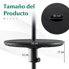 Mesa Redonda de 50cm Orificio para Sombrilla de 38 mm Mesa Sombrilla Veta de Madera Sintética Portátil para Patio Piscina Playa Jardín