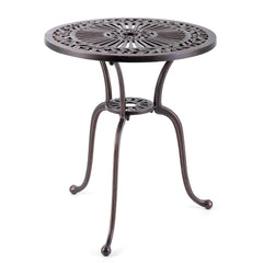 Mesa Redonda de Aluminio Fundido de 61 cm con Orificio para Sombrilla de 5 cm Patas Curvas y Almohadillas Ajustables para Porche Bronce