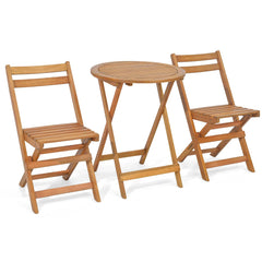 Conjunto de Mesa Redonda y 2 Sillas Plegables de Madera de Acacia para Exterior Interior Mesa y Sillas para Patio Balcón Jardín Natural