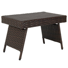 Mesa Baja de Mimbre Plegable Mesita de Exterior con Tabla en PVC para Piscina Patio Balcón Jardín Marrón 60 x 40 x 40 cm