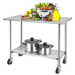 Mesa de Trabajo en Acero Inoxidable con Ruedas Bloqueables Carrito para Cocina con Repisa Inferior Regulable Plata 122 x 61 cm