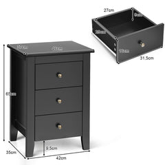 2 Mesita de Noche con 3 Cajones con Estructura Resistente para Salón y Dormitorio 46 x 37 x 65 cm Negro