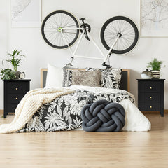 2 Mesita de Noche con 3 Cajones con Estructura Resistente para Salón y Dormitorio 46 x 37 x 65 cm Negro