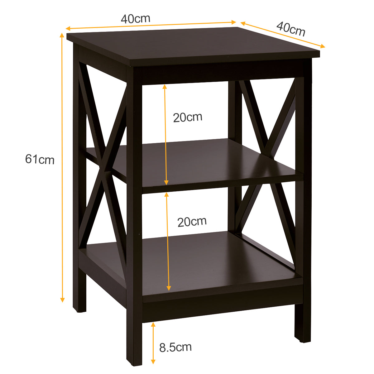 2 x Mesillas de Noche con 3 Niveles con Diseño en X y Estructura Estable para Dormitorio Salón Pasillo 40 x 40 x 61 cm Marrón