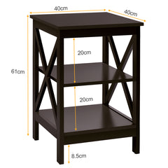 2 x Mesillas de Noche con 3 Niveles con Diseño en X y Estructura Estable para Dormitorio Salón Pasillo 40 x 40 x 61 cm Marrón