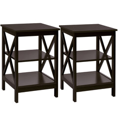 2 x Mesillas de Noche con 3 Niveles con Diseño en X y Estructura Estable para Dormitorio Salón Pasillo 40 x 40 x 61 cm Marrón
