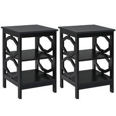 2 x Mesitas de Noche 3 Niveles Mesa Auxiliar Decoración en Forma de Omega Mesilla para Sofá Dormitorio Salón Pasillo 40 x 40 x 61 cm Negro