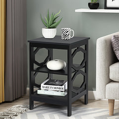 2 x Mesitas de Noche 3 Niveles Mesa Auxiliar Decoración en Forma de Omega Mesilla para Sofá Dormitorio Salón Pasillo 40 x 40 x 61 cm Negro