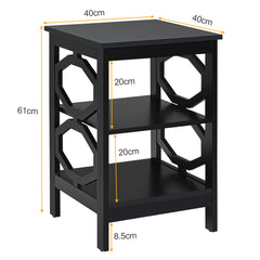 2 x Mesitas de Noche 3 Niveles Mesa Auxiliar Decoración en Forma de Omega Mesilla para Sofá Dormitorio Salón Pasillo 40 x 40 x 61 cm Negro