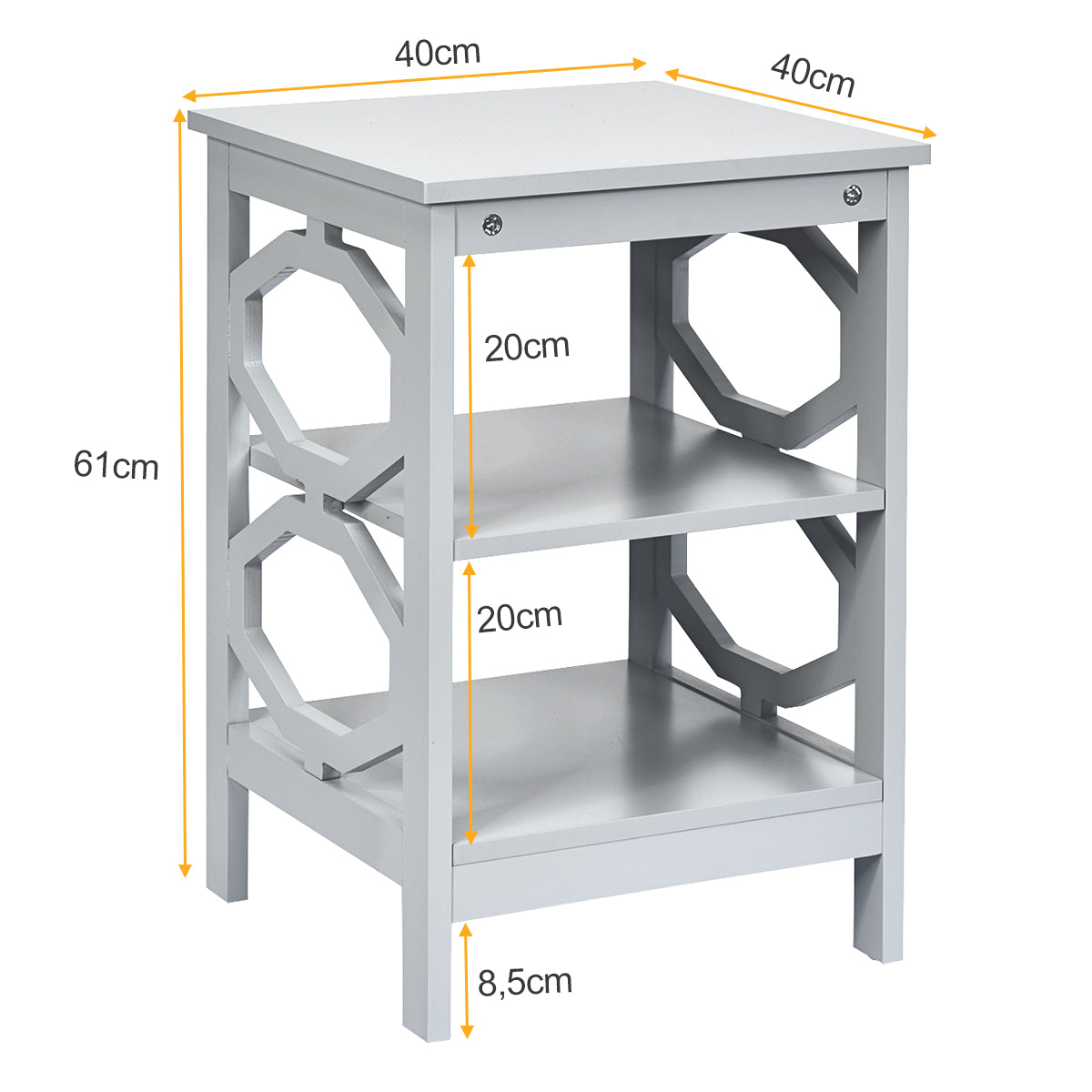 2 x Mesitas de Noche 3 Niveles Mesa Auxiliar Decoración en Forma de Omega Mesilla para Sofá Dormitorio Salón Pasillo 40 x 40 x 61 cm Gris