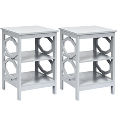 2 x Mesitas de Noche 3 Niveles Mesa Auxiliar Decoración en Forma de Omega Mesilla para Sofá Dormitorio Salón Pasillo 40 x 40 x 61 cm Gris
