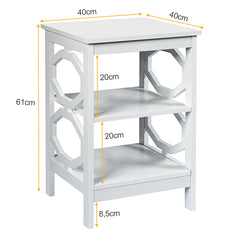 2 x Mesitas de Noche 3 Niveles Mesa Auxiliar Decoración en Forma de Omega Mesilla para Sofá Dormitorio Salón Pasillo 40 x 40 x 61 cm Blanco