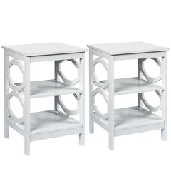 2 x Mesitas de Noche 3 Niveles Mesa Auxiliar Decoración en Forma de Omega Mesilla para Sofá Dormitorio Salón Pasillo 40 x 40 x 61 cm Blanco