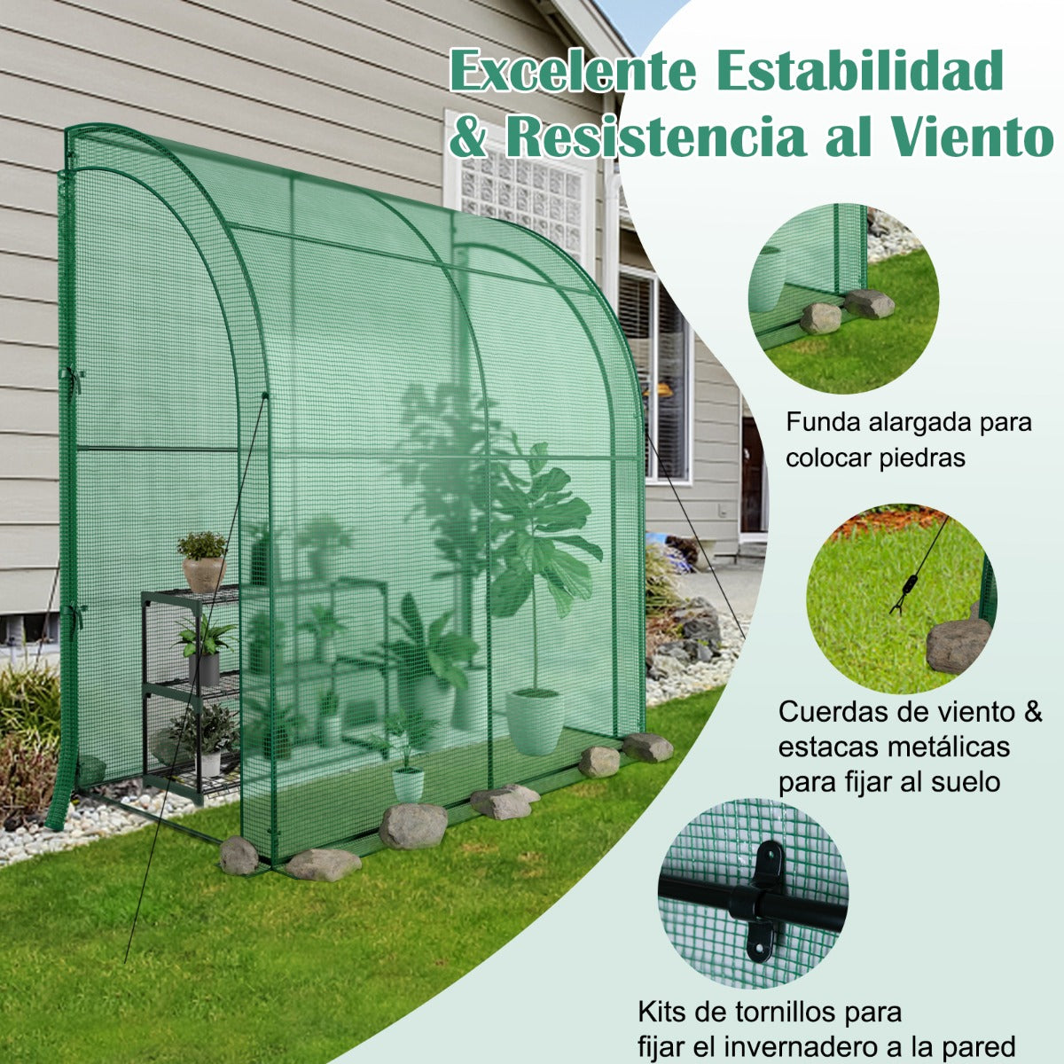 Mini Invernadero con Estante para Flores Invernadero de Pared Portátil con Cubierta de PE para Plántulas y Macetas 198,5 x 98 x 215 cm
