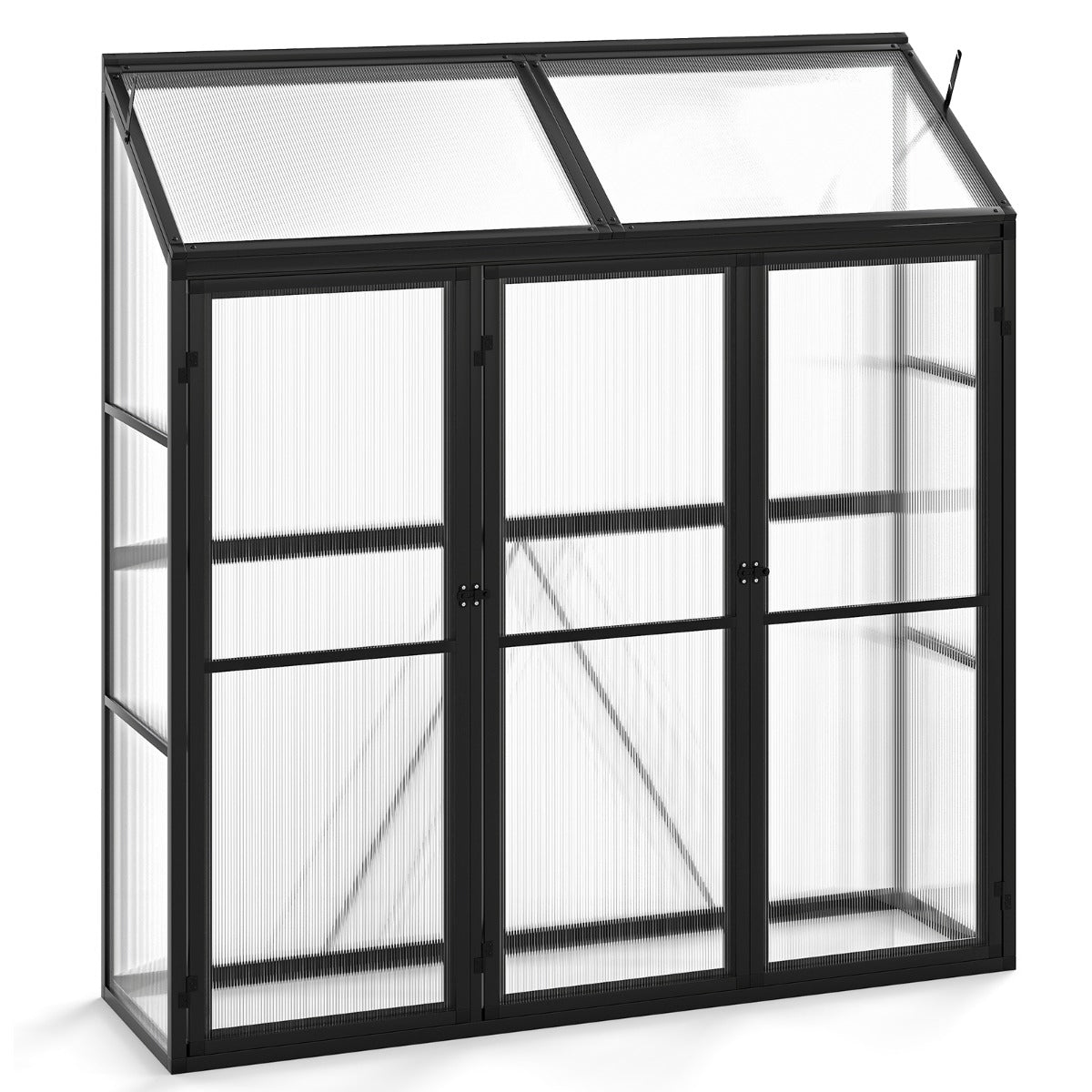 Invernadero de Aluminio para Exteriores con Techo Solar y 3 Puertas con Cerradura Placa de PC 180 x 52 x 190 cm Negro