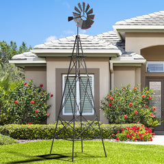 Molino de Viento Ornamental de Metal con 4 Estacas 4 Patas de Soporte Veleta Decorativa para Patio Jardín Granja 67 x 67 x 253 cm Gris