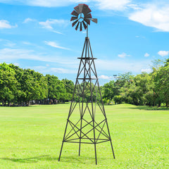 Molino de Viento Ornamental de Metal con 4 Estacas 4 Patas de Soporte Veleta Decorativa para Patio Jardín Granja 67 x 67 x 253 cm Gris