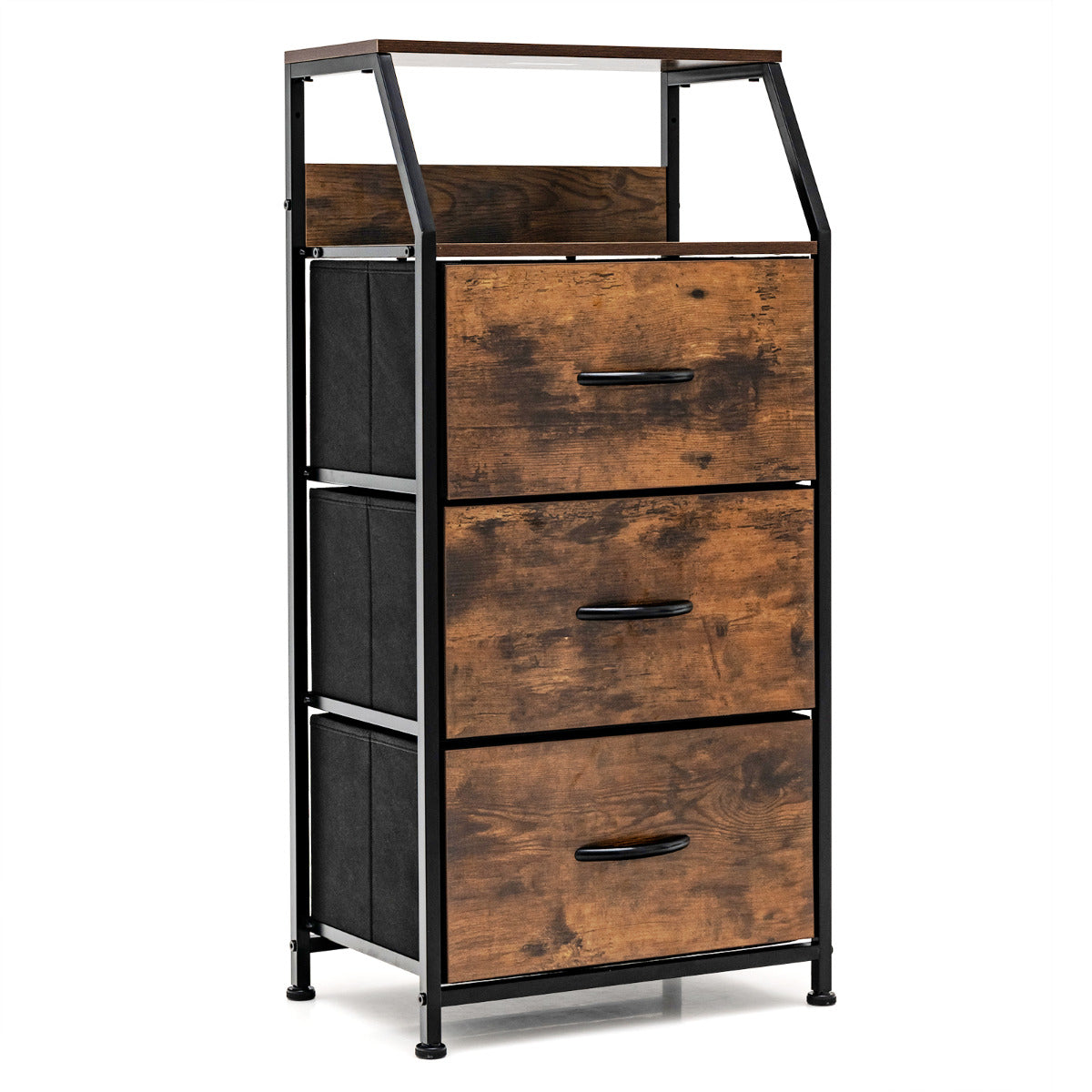 Mueble con 3 Cajones Extraíbles Plegables Cómoda Estructura de Acero para Dormitorio Salón Estudio 45 x 29,5 x 92 cm Marrón