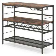 Estante para Vino de 4 Niveles Mesa de Bar para Vino de 104 cm con Almacenamiento y 4 Filas para Copas Soporte para Vino para Cocina Marrón