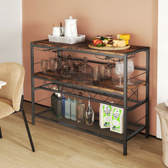 Estante para Vino de 4 Niveles Mesa de Bar para Vino de 104 cm con Almacenamiento y 4 Filas para Copas Soporte para Vino para Cocina Marrón