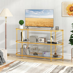 Mueble de TV de 3 Niveles para Televisores de hasta 65'' Consola de TV con Estantes de Vidrio Templado Moderno para Salón Entrada Dorado