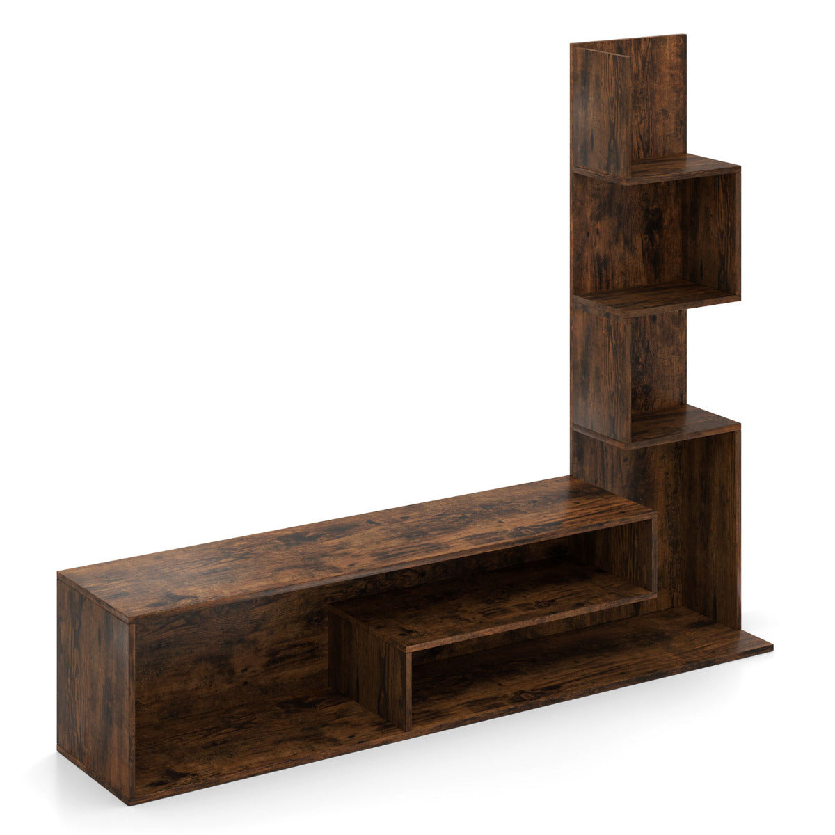 Mueble de TV con Cubos para Televisores de Hasta 50" Mesa Consola con Estantes en Forma de L y Compartimentos Abiertos para Salón Marrón