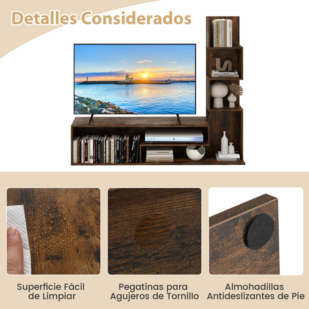 Mueble de TV con Cubos para Televisores de Hasta 50" Mesa Consola con Estantes en Forma de L y Compartimentos Abiertos para Salón Marrón