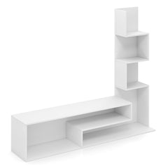 Mueble de TV con Cubos para Televisores de Hasta 50" Mesa Consola con Estantes en Forma de L y Compartimentos Abiertos para Salón Blanco