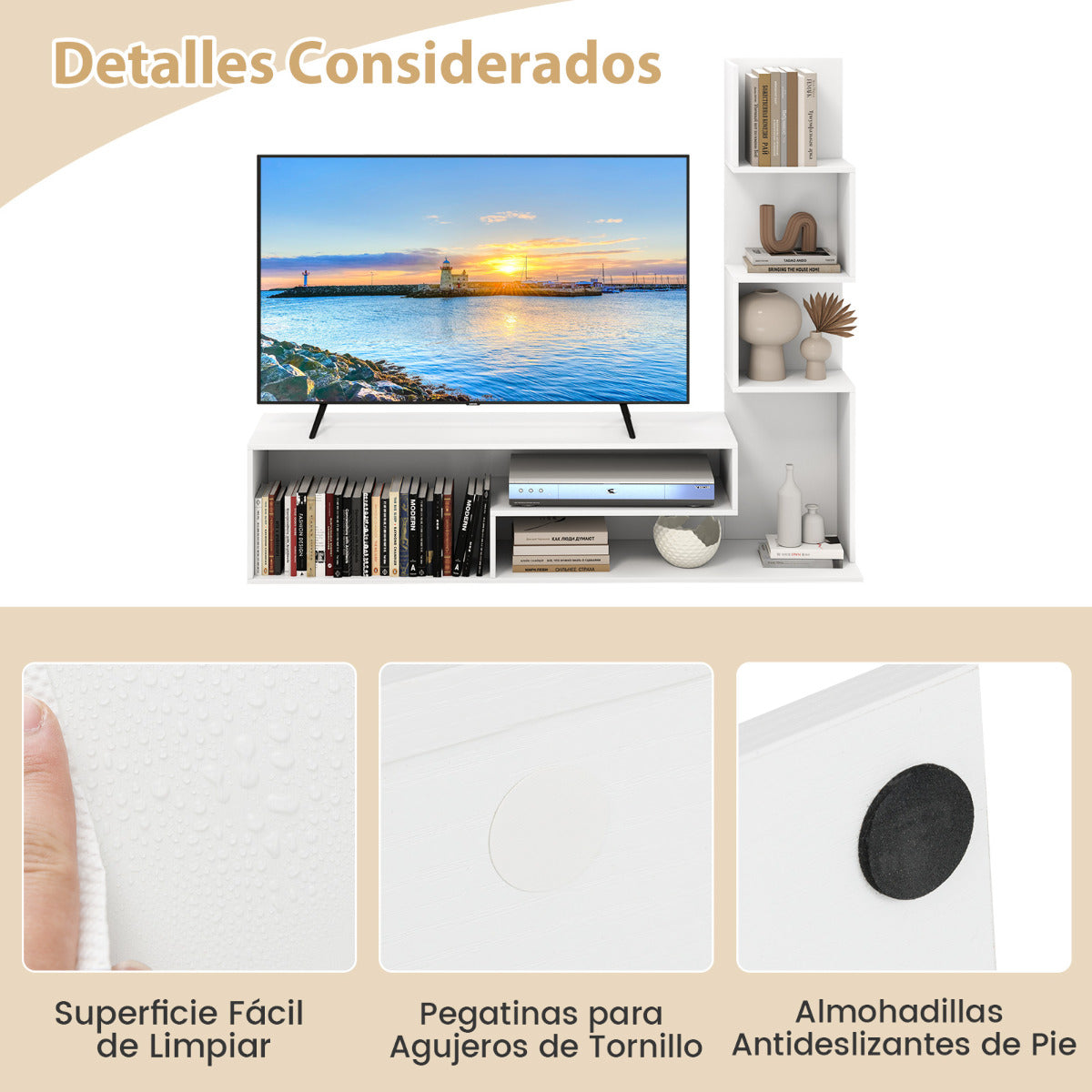 Mueble de TV con Cubos para Televisores de Hasta 50" Mesa Consola con Estantes en Forma de L y Compartimentos Abiertos para Salón Blanco