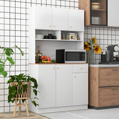 Armario Buffet de Cocina con Tomas de Corriente Puerto USB Kits Antivuelco Estantes Ajustables de 3 Posiciones 100 x 40 x 181 cm Blanco