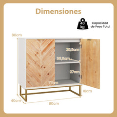 Armario de Almacenamiento Mesa de Consola con Puertas y Estante Mueble de Centro con Patas Metálicas Moderno para Salón Comedor Blanco