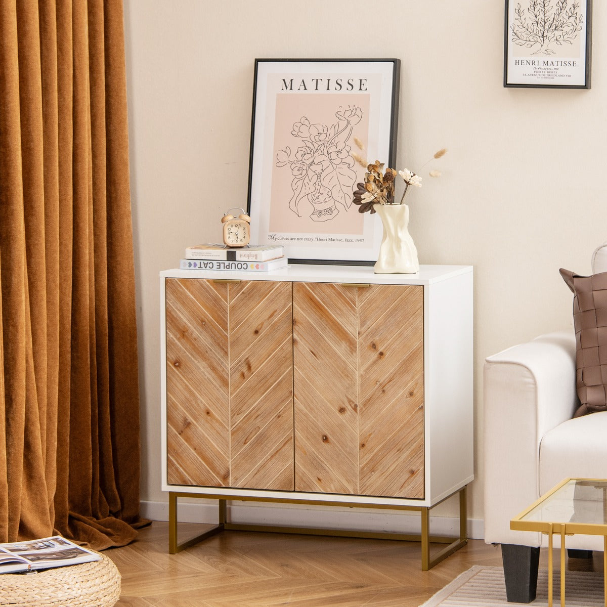 Armario de Almacenamiento Mesa de Consola con Puertas y Estante Mueble de Centro con Patas Metálicas Moderno para Salón Comedor Blanco