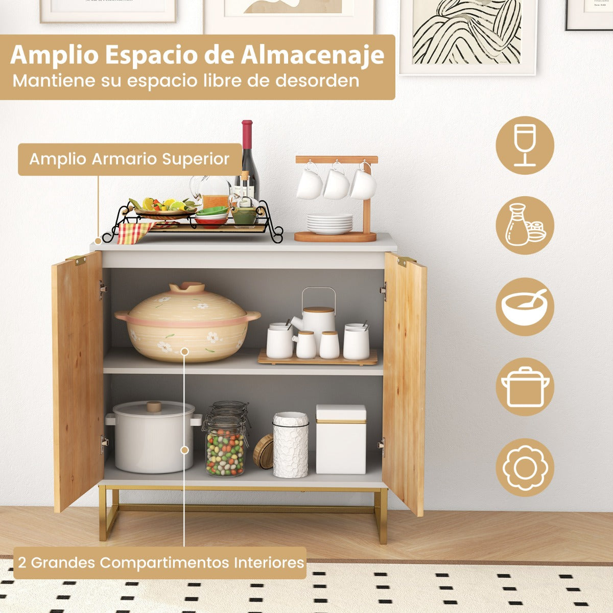 Armario de Almacenamiento Mesa de Consola con Puertas y Estante Mueble de Centro con Patas Metálicas Moderno para Salón Comedor Blanco