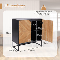 Armario de Almacenamiento Mesa de Consola con Puertas y Estante Mueble de Centro con Patas Metálicas Moderno para Salón Comedor Negro