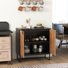 Armario de Almacenamiento Mesa de Consola con Puertas y Estante Mueble de Centro con Patas Metálicas Moderno para Salón Comedor Negro